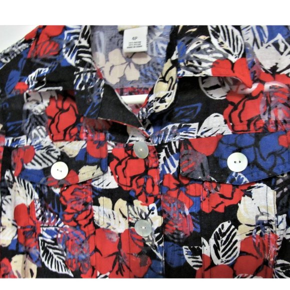 Ruby Rd Favorites Red White Blue Floral Sheer Blouse - Picture 5 of 9